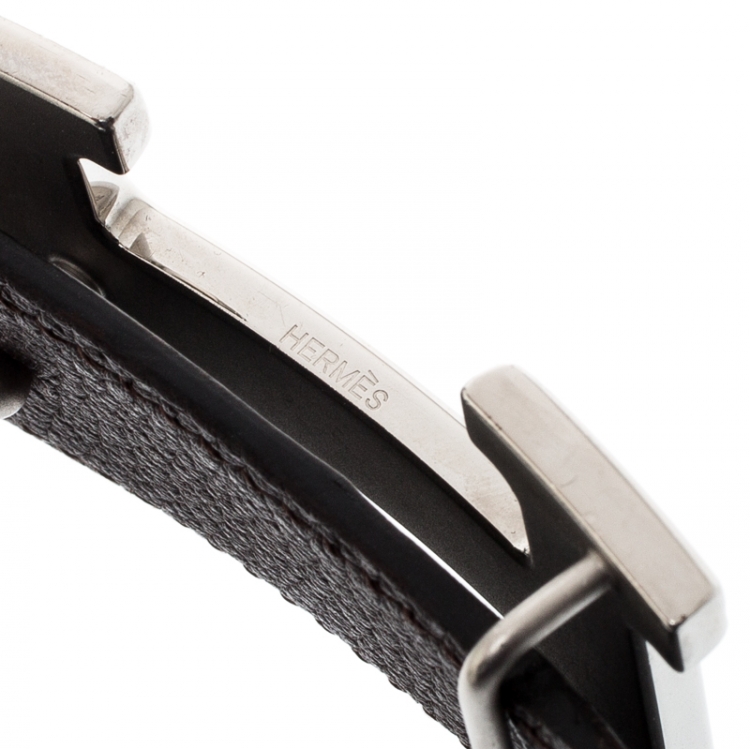 Pre Owned Hermes Black Leather H Buckle Reversible Belt 95CM