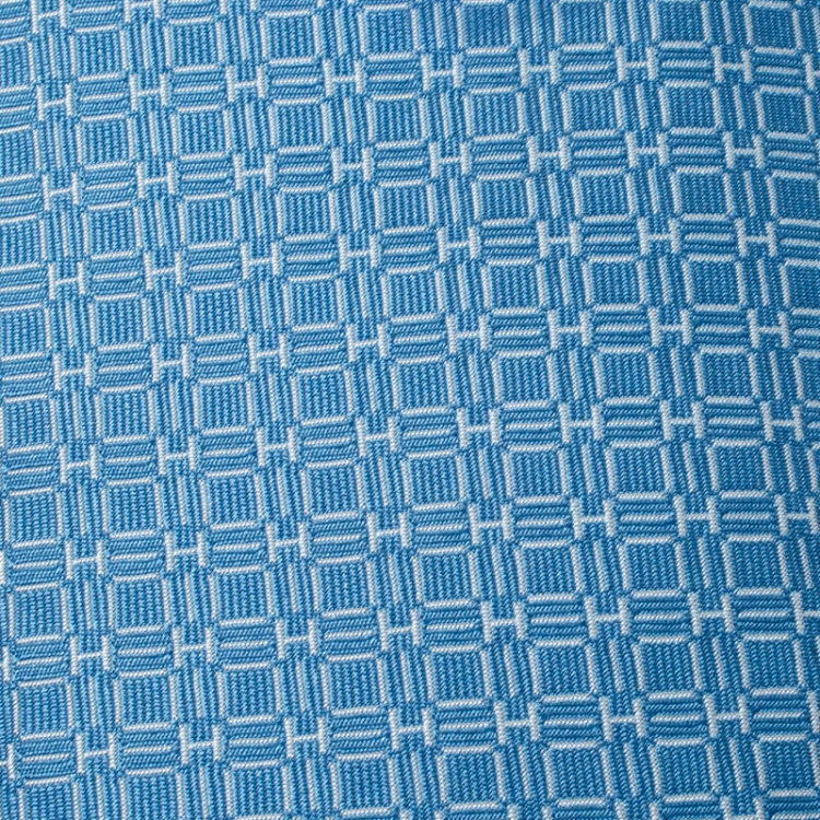 Pre Owned Hermes Blue H Jacquard Patterned Silk Tie 
