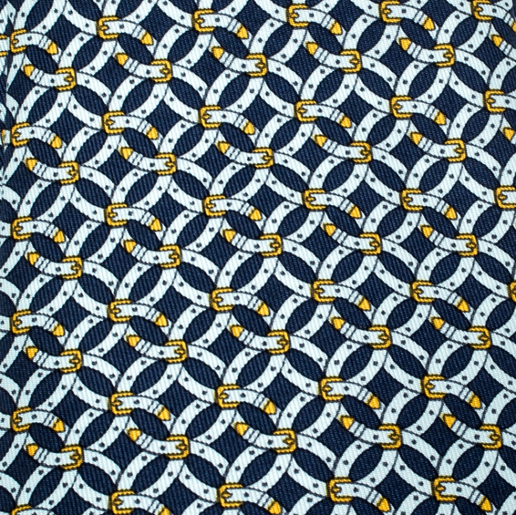 Pre Owned Hermes Blue Circular Belt Print Silk Tie 