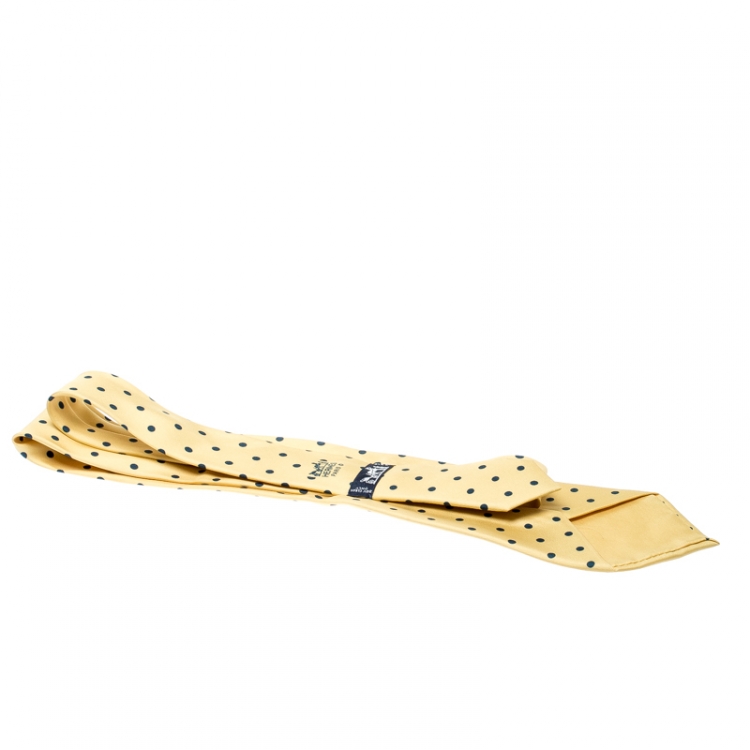 Pre Owned Hermes Yellow Polka Dot Print Silk Twill Tie 