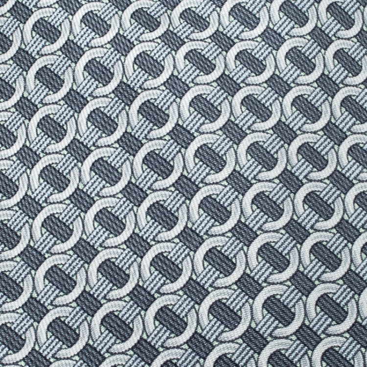 Pre Owned Hermes Grey Ring Print Silk Tie