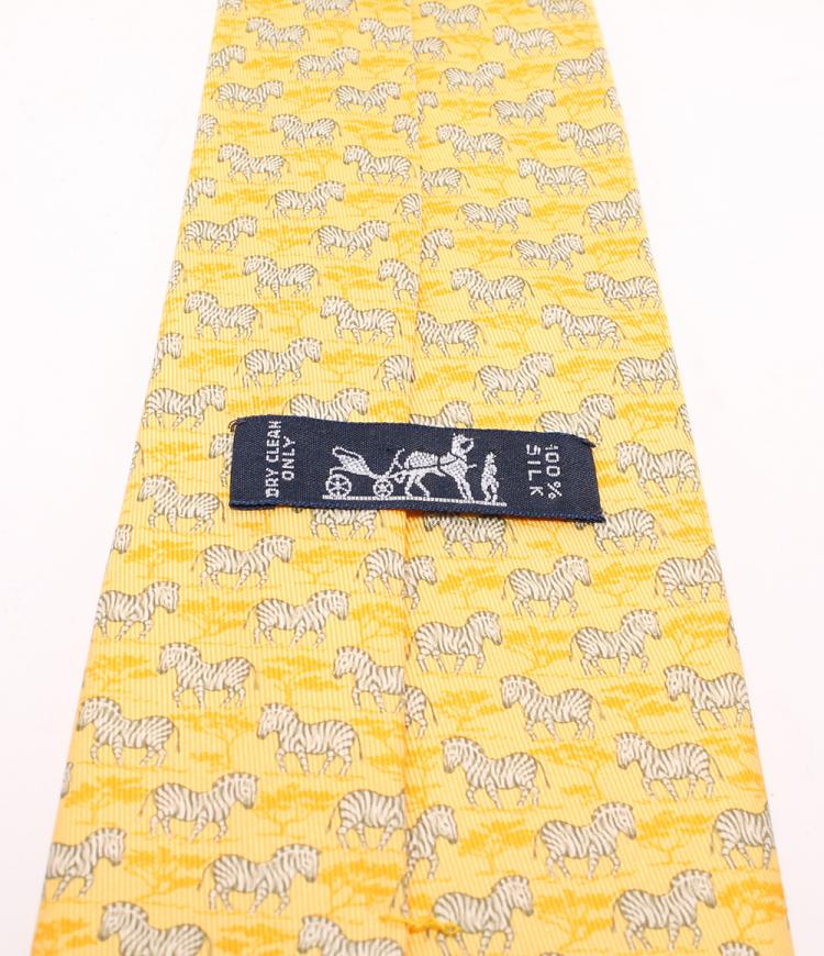 Pre Owned Hermes Yellow Zebra Print Silk Tie