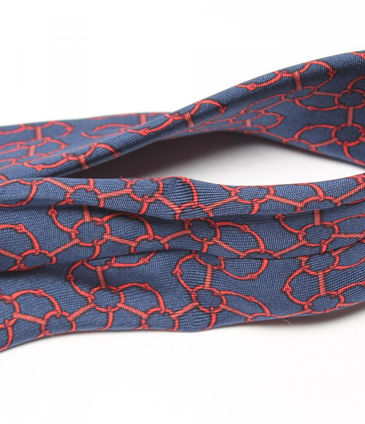 Pre Owned Hermes Navy Blue Ring Print Silk Tie