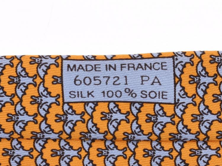 Pre Owned Hermes Orange Silk Bats Pattern Tie 