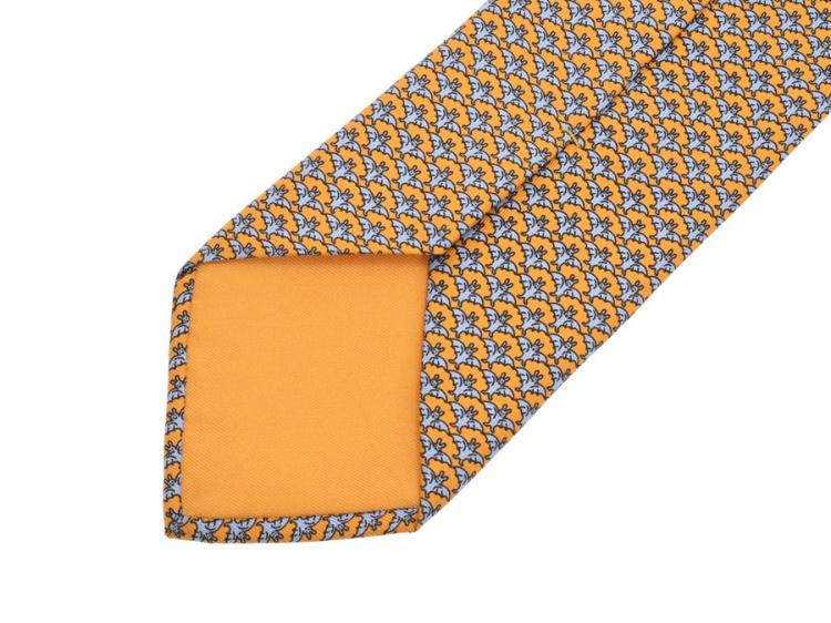Pre Owned Hermes Orange Silk Bats Pattern Tie 