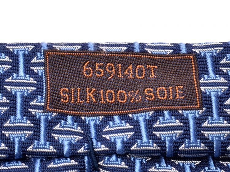 Pre Owned Hermes Blue Silk Print Tie 