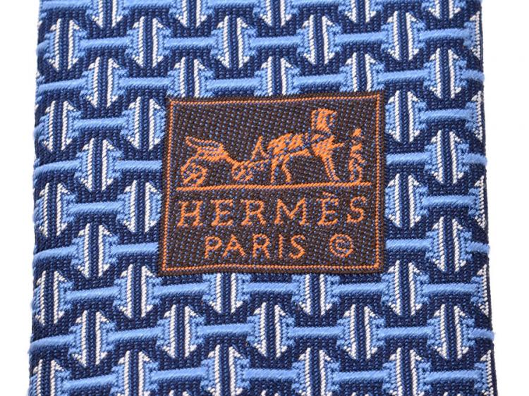 Pre Owned Hermes Blue Silk Print Tie 