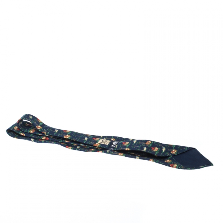 Pre Owned Hermès Blue Tropical Print Silk Classic Tie