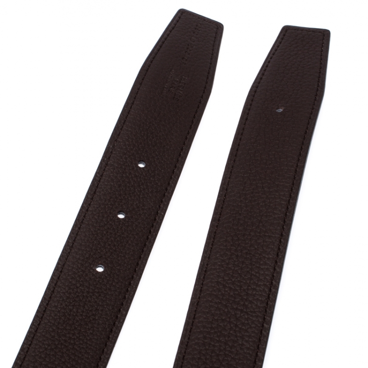 Pre Owned Hermes Etain/Black Togo Leather Belt Strap 105CM