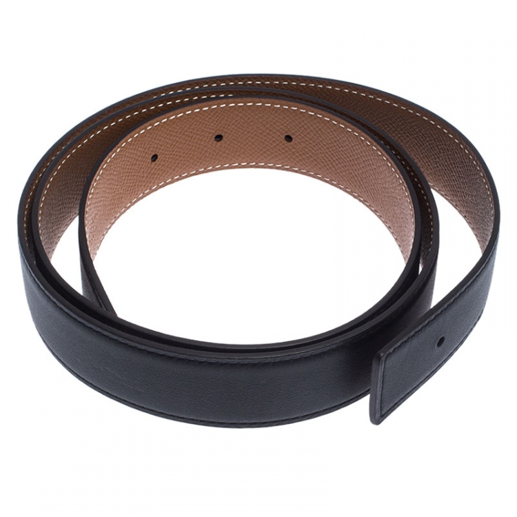 Pre Owned Hermes Black/Tan Togo Leather Reversible Belt Strap 95CM    