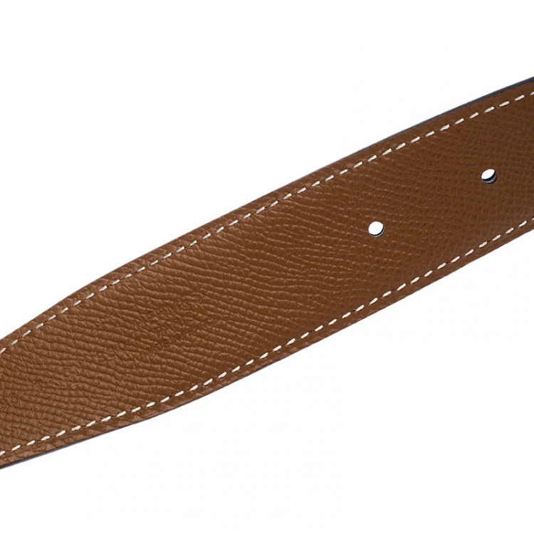Pre Owned Hermes Black/Tan Togo Leather Reversible Belt Strap 95CM    