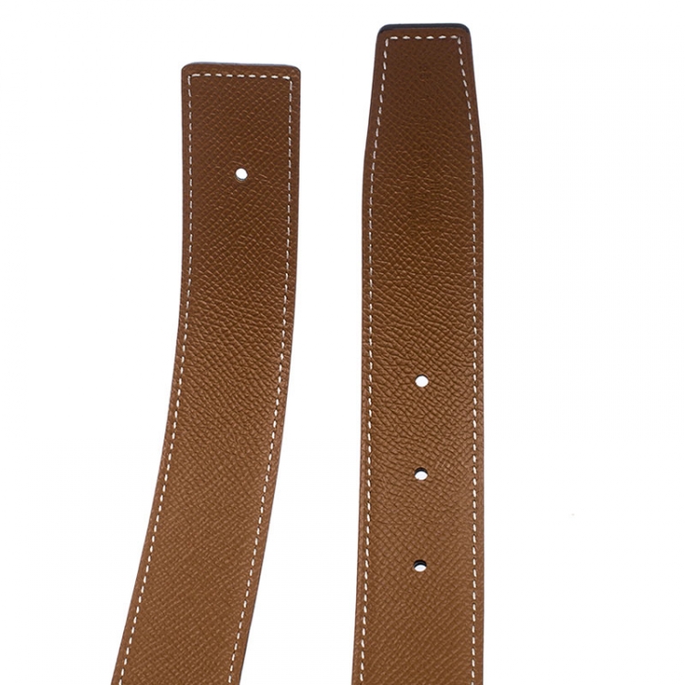 Pre Owned Hermes Black/Tan Togo Leather Reversible Belt Strap 95CM    