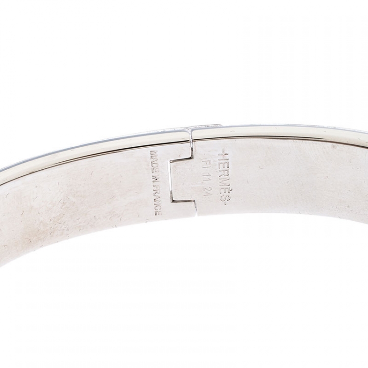 Pre Owned Hermes Clic HH Matte Noir Enamel Palladium Plated Bracelet GM