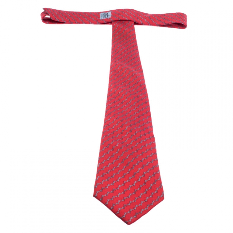 Pre Owned Hermès Red Geometric H Print Silk Tie