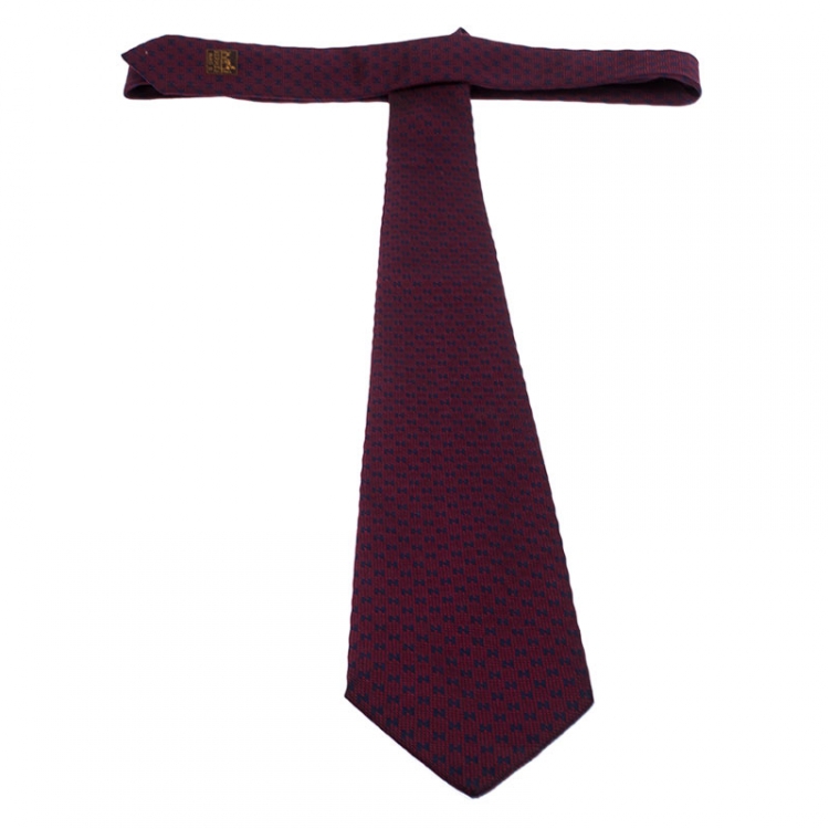 Pre Owned Hermès Red and Navy Blue H Patterned Jacquard Silk Tie