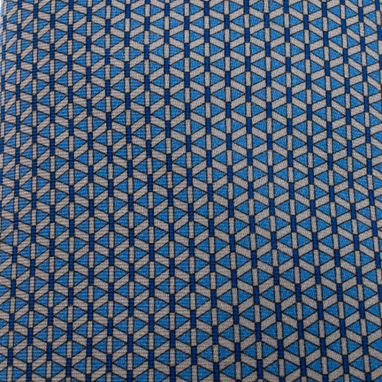 Pre Owned Hermes Blue Geometric Print Classic Silk Tie