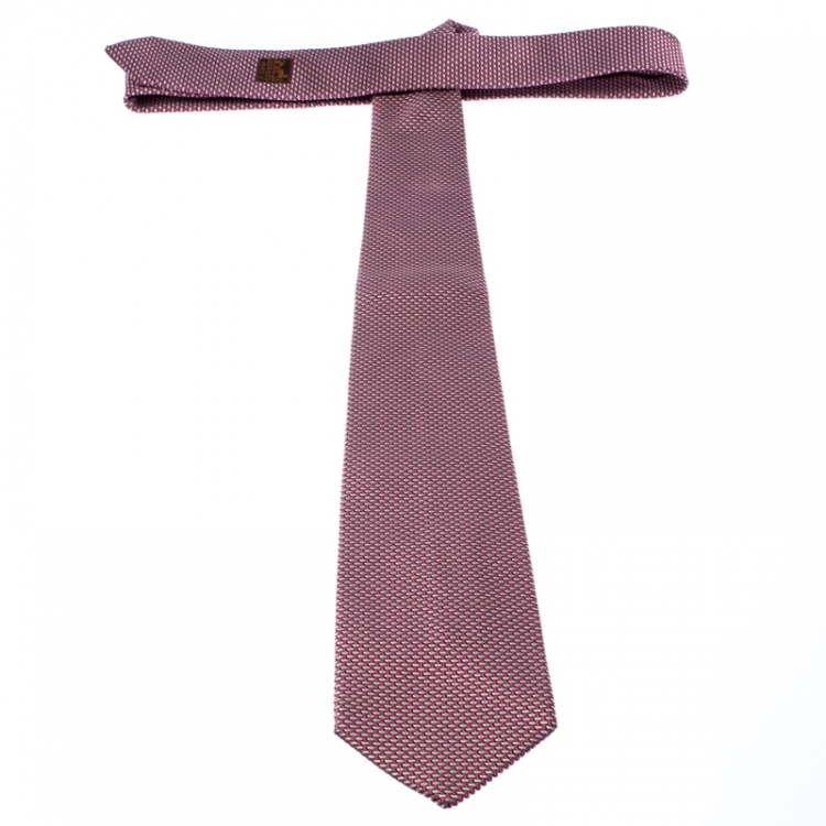 Pre Owned Hermes Pink Jacquard Patterned Classic Silk Tie