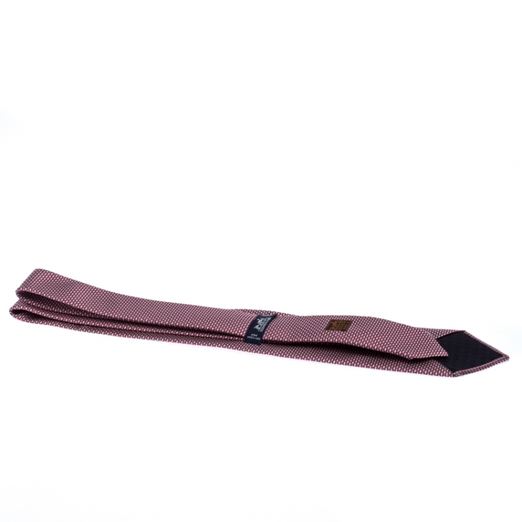 Pre Owned Hermes Pink Jacquard Patterned Classic Silk Tie