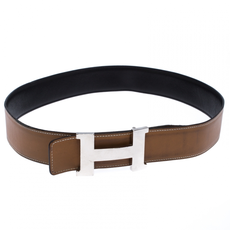 Pre Owned Hermes Black/Brown Leather Reversible Constance Belt 90CM