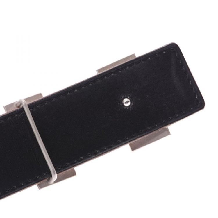 Pre Owned Hermes Brown/Black Leather H Silver Hardware Reversible Belt 80cm