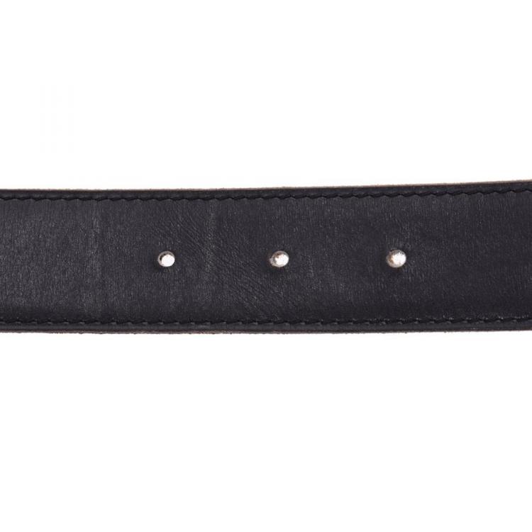 Pre Owned Hermes Brown/Black Leather H Silver Hardware Reversible Belt 80cm