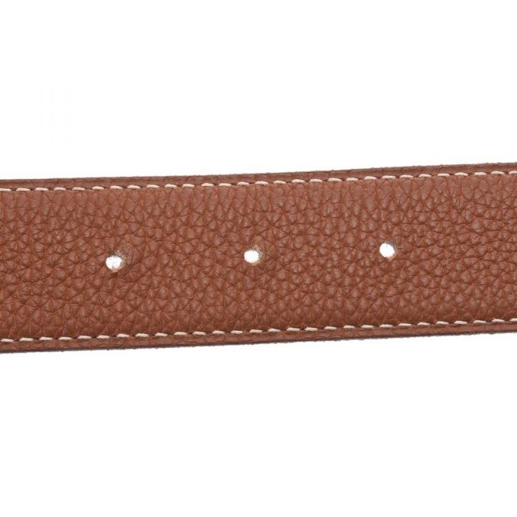 Pre Owned Hermes Brown/Black Leather H Silver Hardware Reversible Belt 80cm