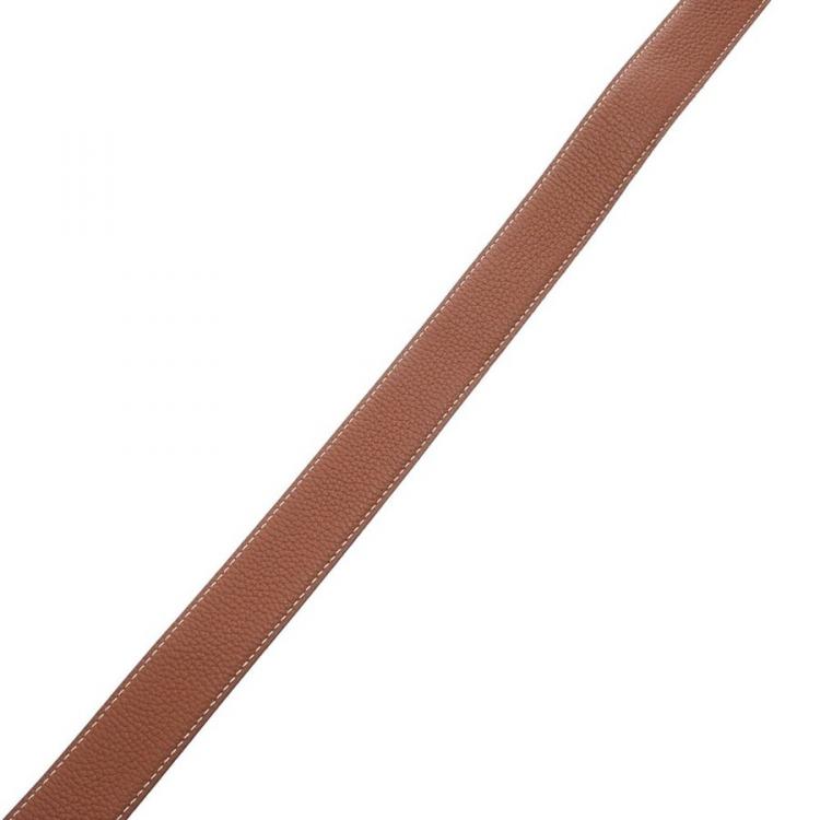 Pre Owned Hermes Brown/Black Leather H Silver Hardware Reversible Belt 80cm