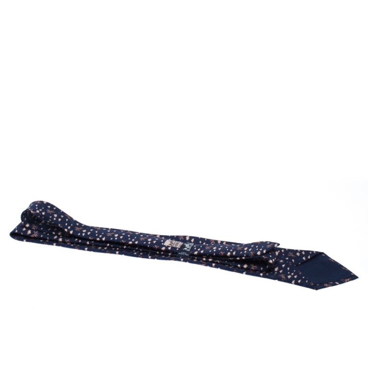 Pre Owned Hermès Navy Blue Pegasus and Cloud Print Silk Twill Tie