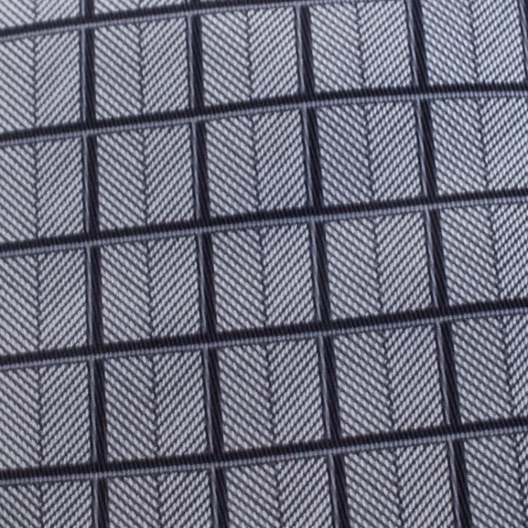 Pre Owned Hermès Vintage Grey Grid Print Silk Twill Tie 