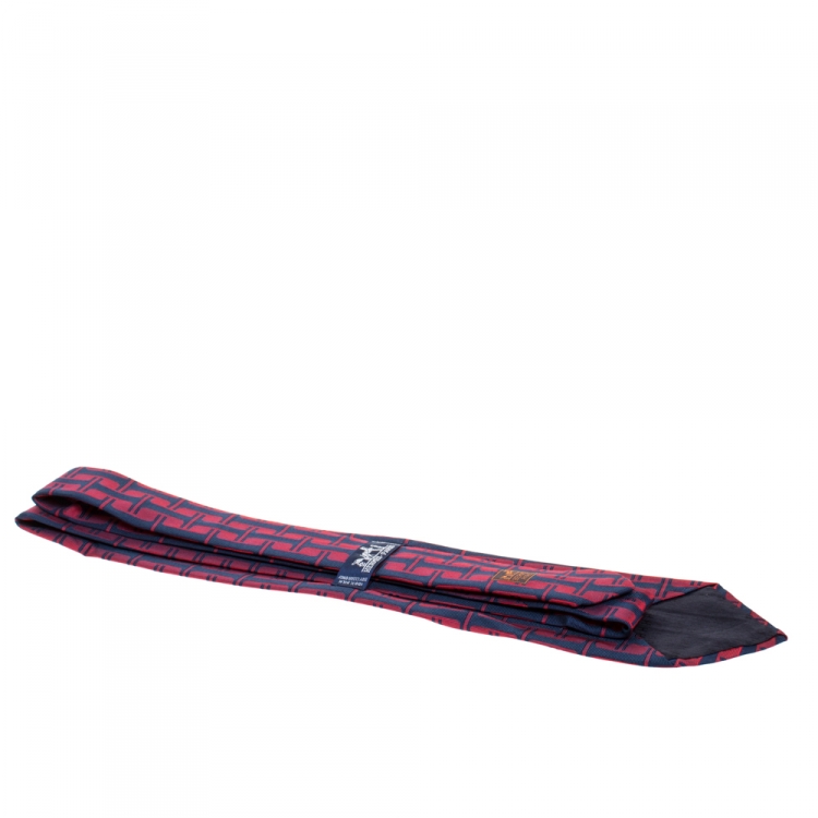 Pre Owned Hermès Red and Blue H Patterned Jacquard Silk Tie
