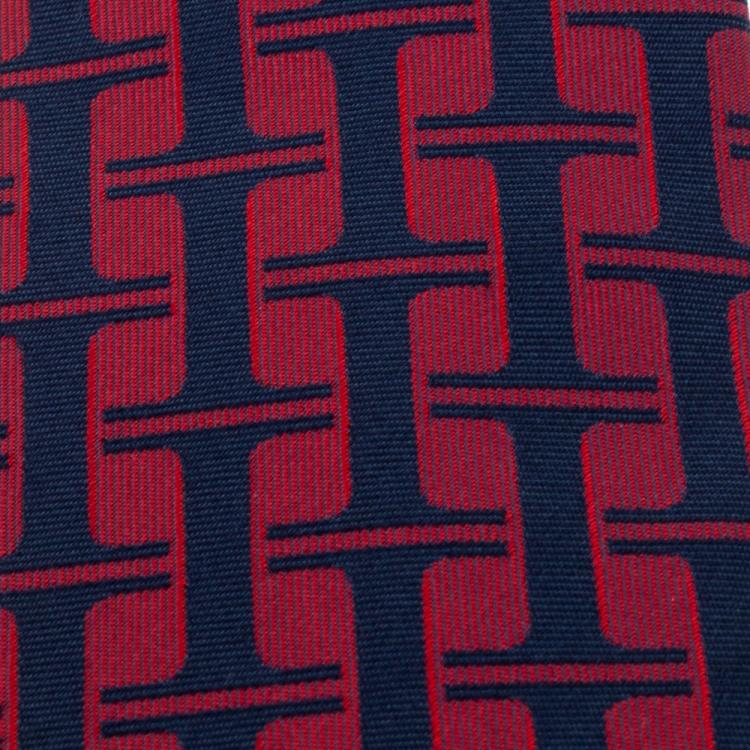 Pre Owned Hermès Red and Blue H Patterned Jacquard Silk Tie
