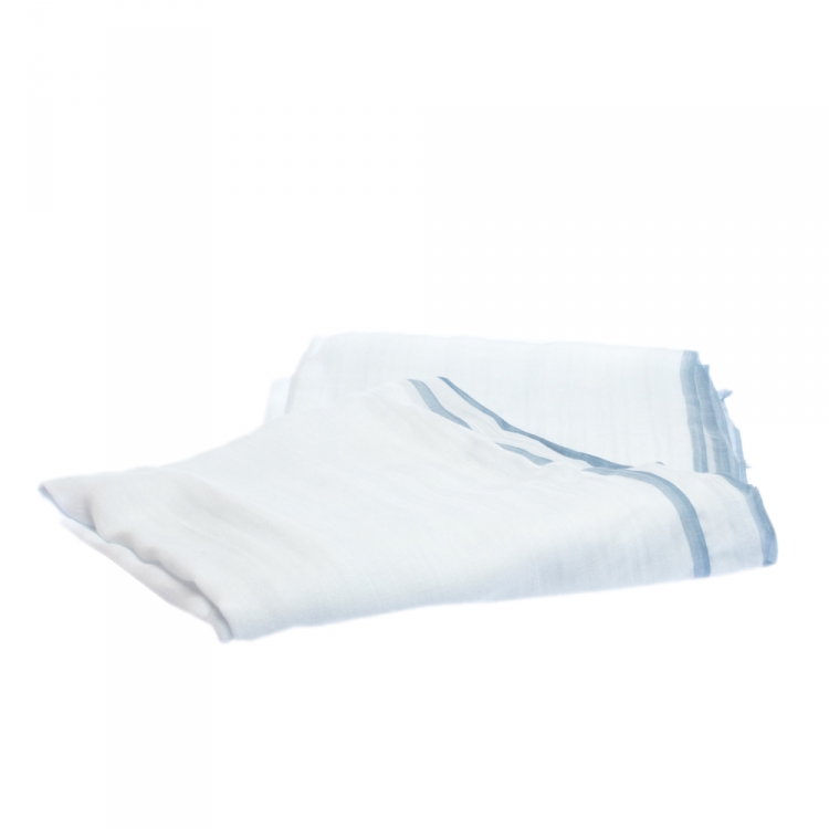 Pre Owned Hermes Pale Blue Herringbone Cotton Scarf