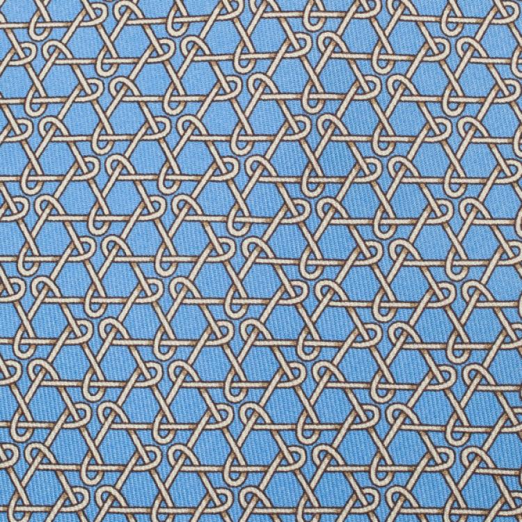 Pre Owned Hermes Light Blue Triangle Chain Silk Tie