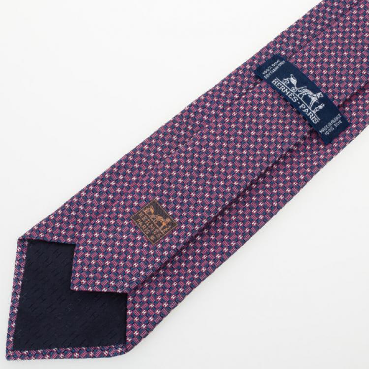 Pre Owned Hermes Purple 'H' Printed Silk Tie