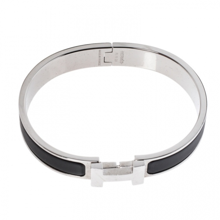 Pre Owned Hermes Clic HH Noir Matte Enamel Palladium Plated Bracelet