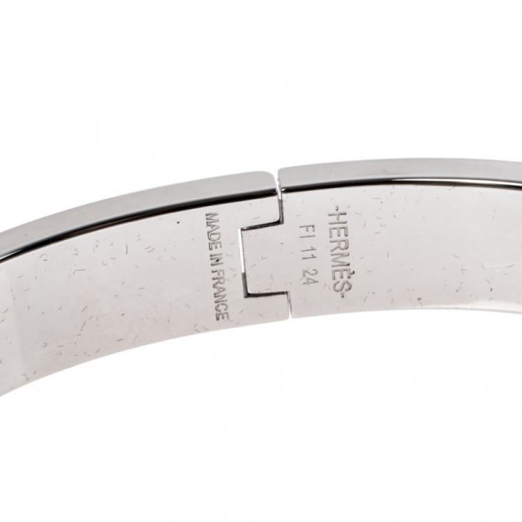 Pre Owned Hermes Clic HH Noir Matte Enamel Palladium Plated Bracelet