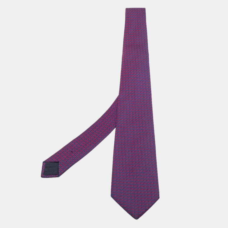 Pre Owned Hermès Purple H Patterned Jacquard Silk Tie