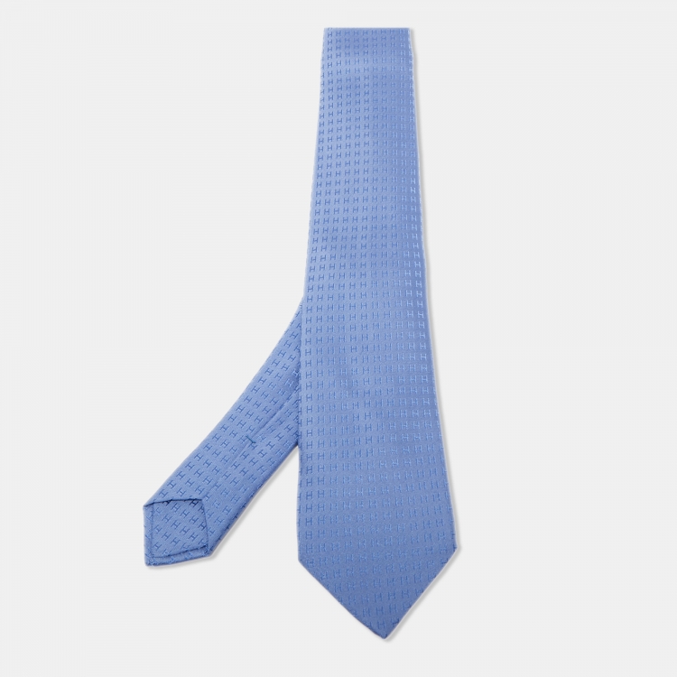 Pre Owned Hermès Blue Faconnee H Jacquard Silk Tie