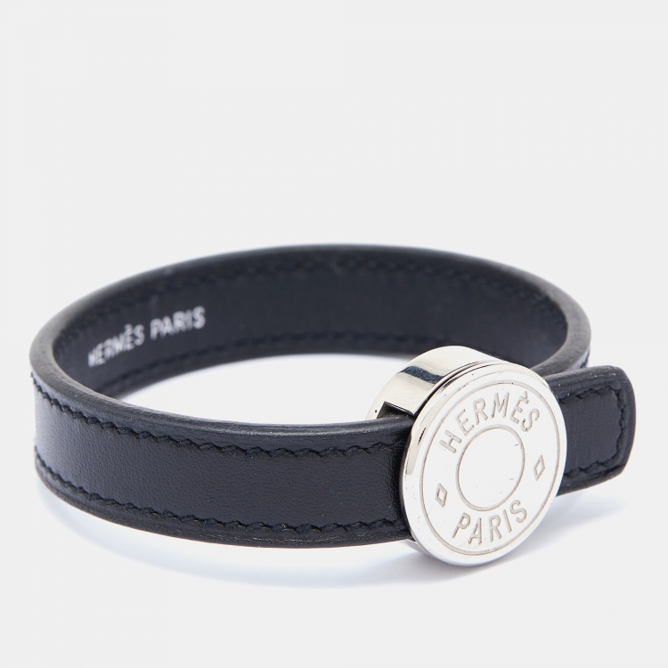 Pre Owned Hermès Black/Brown Leather Interchangeable Looping Wrap Bracelet S