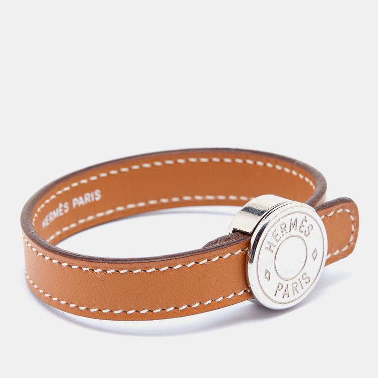 Pre Owned Hermès Black/Brown Leather Interchangeable Looping Wrap Bracelet S