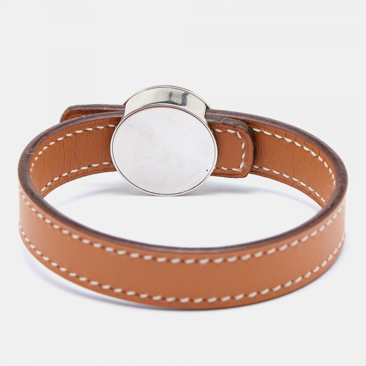 Pre Owned Hermès Black/Brown Leather Interchangeable Looping Wrap Bracelet S
