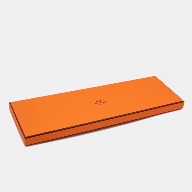 Pre Owned Hermes Orange Geometric Printed Silk Tie