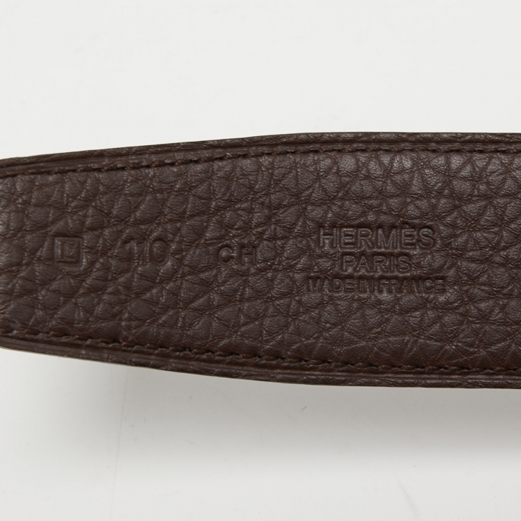 Pre Owned Hermes Black/Chocolat Togo and Box Leather H Buckle Reversible Belt 110CM