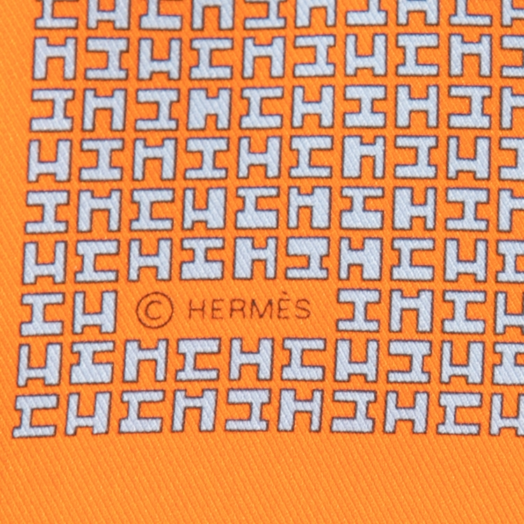 Pre Owned Hermes Orange H Print Silk Pocket Square