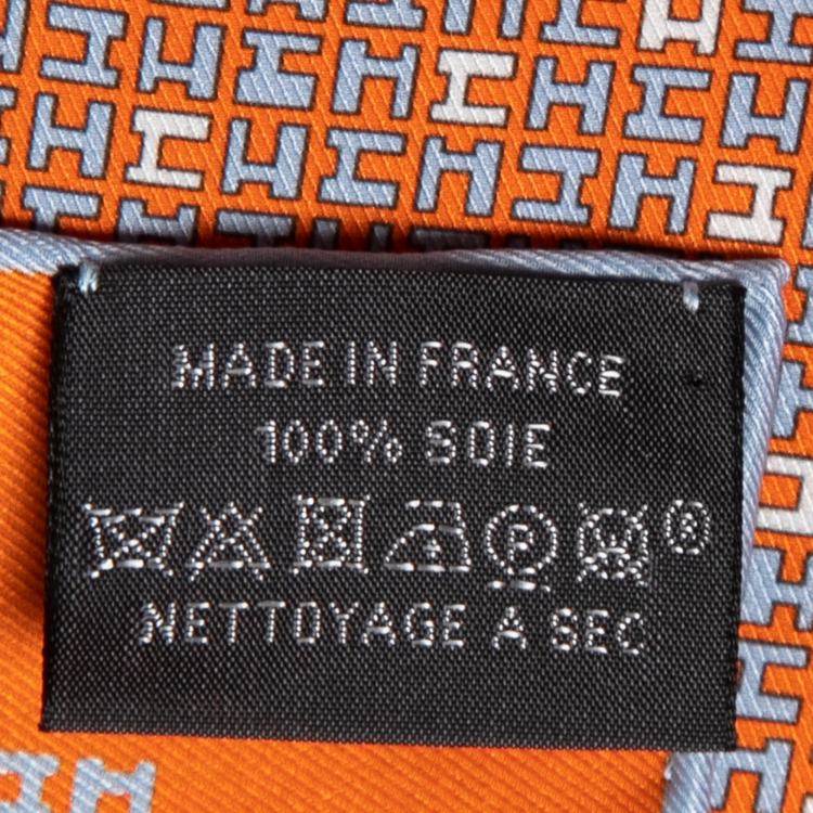 Pre Owned Hermes Orange H Print Silk Pocket Square