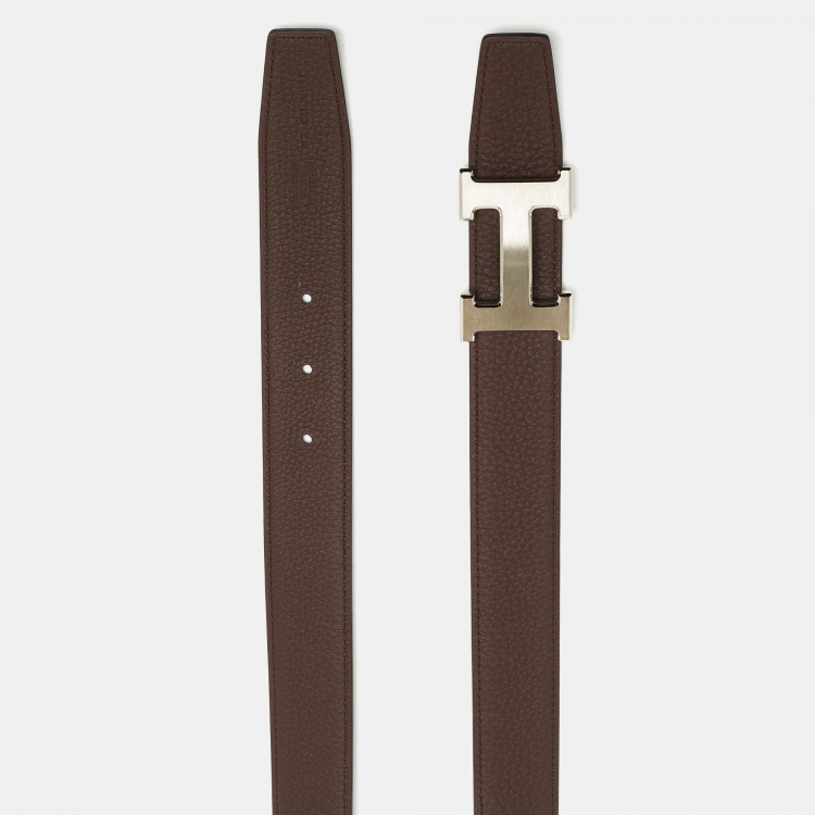 Pre Owned Hermès Black/Moka Chamonix and Togo Leather H Buckle Belt 110CM