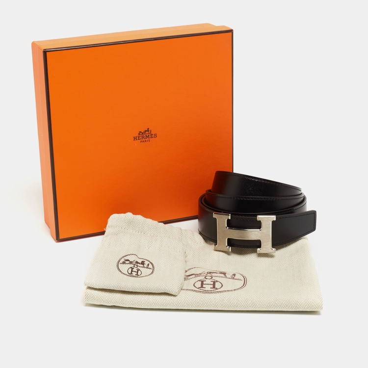 Pre Owned Hermès Black/Moka Chamonix and Togo Leather H Buckle Belt 110CM
