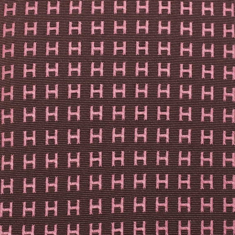 Pre Owned Hermés Pink/Burgundy Faconnee H Jacquard Silk Tie 