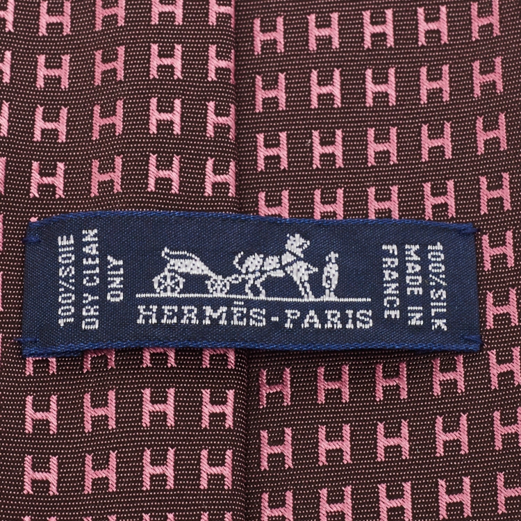 Pre Owned Hermés Pink/Burgundy Faconnee H Jacquard Silk Tie 