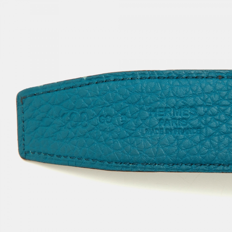 Pre Owned Hermes Izmir/Chocolat Togo and Chamonix Leather H Striee Buckle Reversible Belt 100 CM